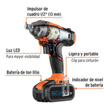 PISTOLA  DE IMPACTO INALÁMBRICA 1/2' BATERÍA ION LITIO 20 V REF 101607-2